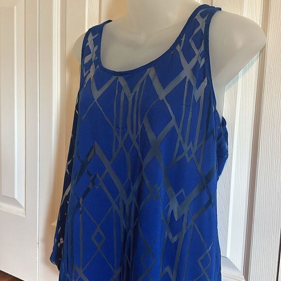 Apt 9 Asymmetrical Tank Top Sleeveless Shirt Blouse Royal Blue Sheer Large L EUC - Picture 3 of 3